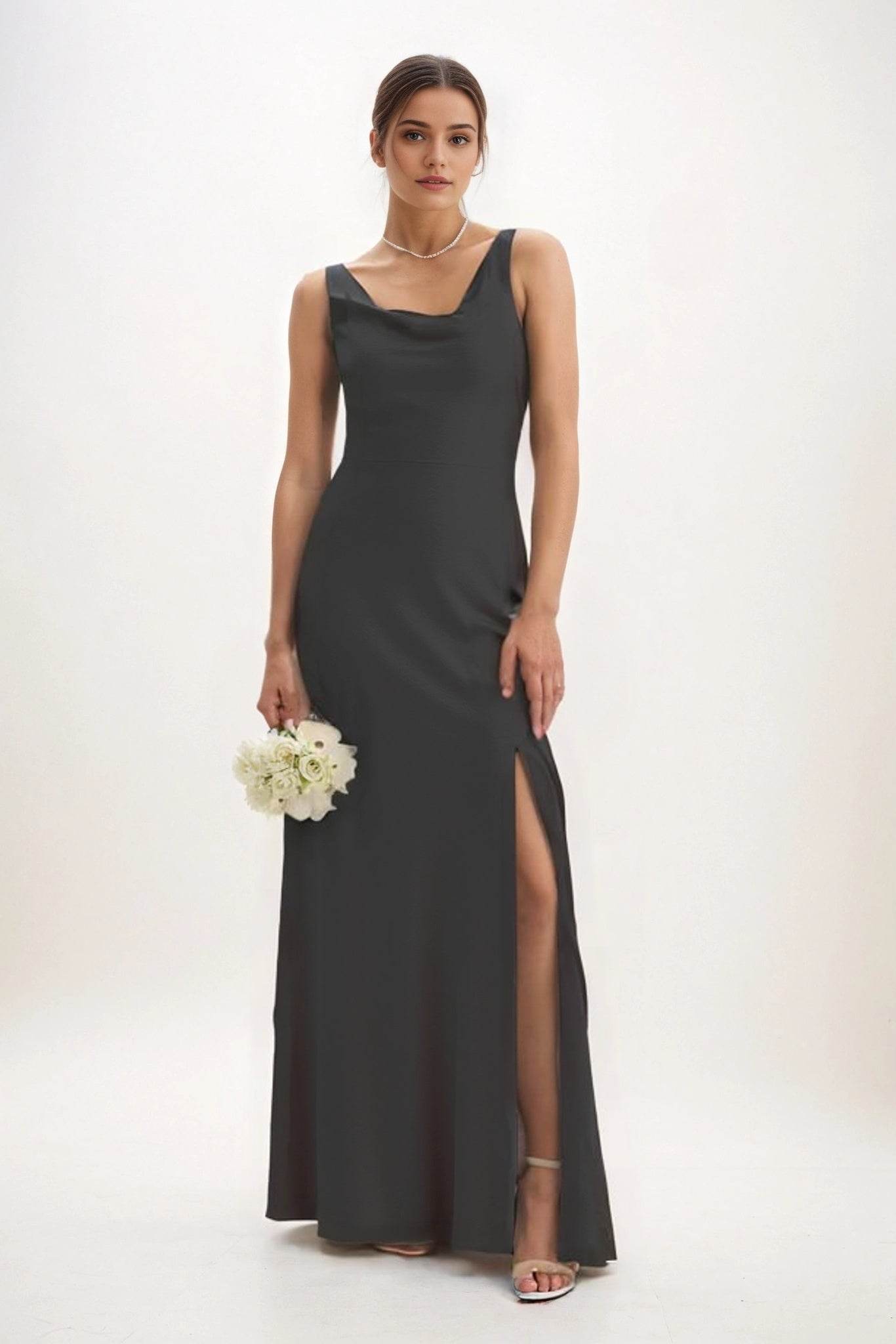 Sheath-Column Maxi Luxe Satin Bridesmaid Dress CB0816 - COCOMELODY